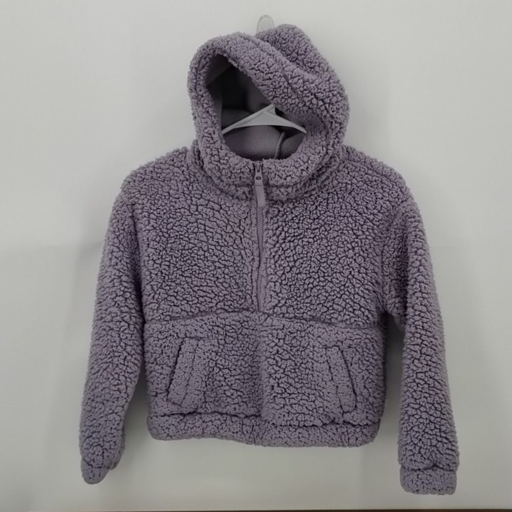 Mondetta Light Purple Girls Sherpa Jacket Pullover Hoodie Cozy Sweatshirt S 7/8